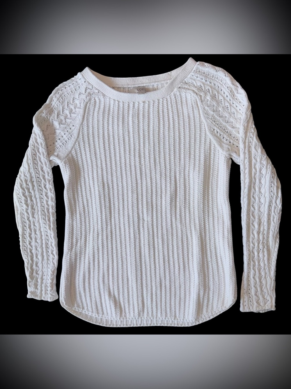 LOFT Women’s Small White Mixed Cable Knit Crewneck Long Sleeve Sweater